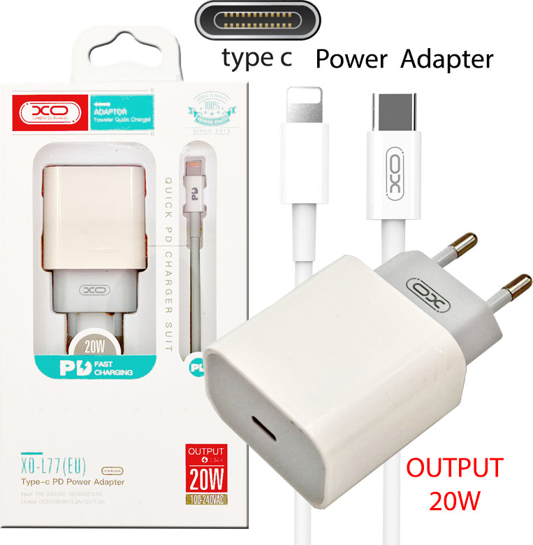 Φορτιστής με Θύρα USB-C και Καλώδιο USB-C - Lightning 20W Power Delivery XO