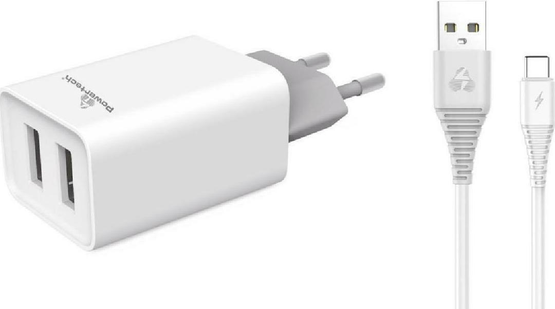 Φορτιστής με 2 Θύρες USB-A και Καλώδιο USB-C  Powertech