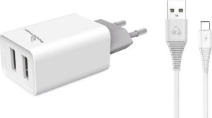 Φορτιστής με 2 Θύρες USB-A και Καλώδιο USB-C  Powertech
