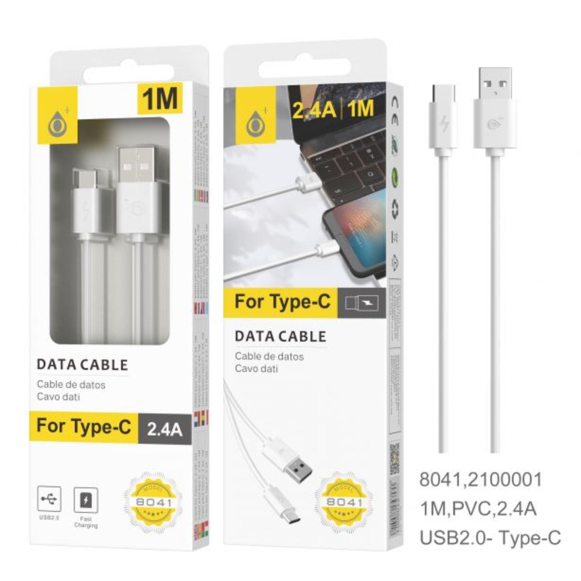 Regular USB 2.0 Cable USB-C male - USB-A