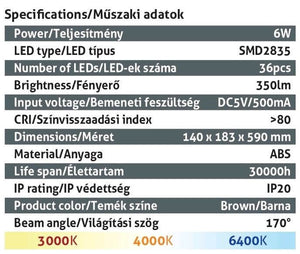 Avide LED Φωτιστικό Γραφείου Δερμάτινο με Ημερολόγιο Καφέ 6W